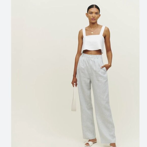 Reformation Lorin Linen Crop Top in White, Size Small - Picture 3 of 11